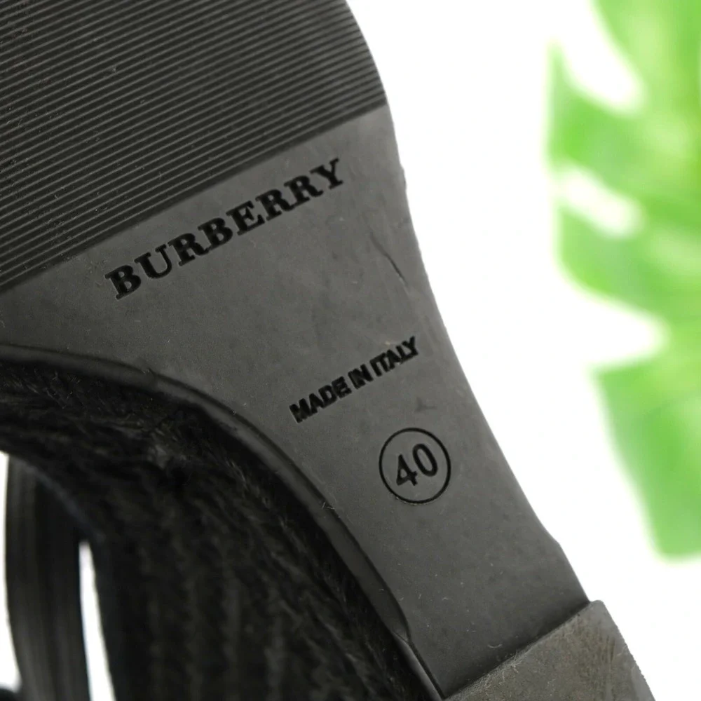 Burberry Womens Sandals Size 40 10 Black Leather Espadrille Wedge Studded Shoes